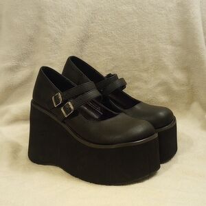 Demonia Black Double-Buckle Platform Mary Janes